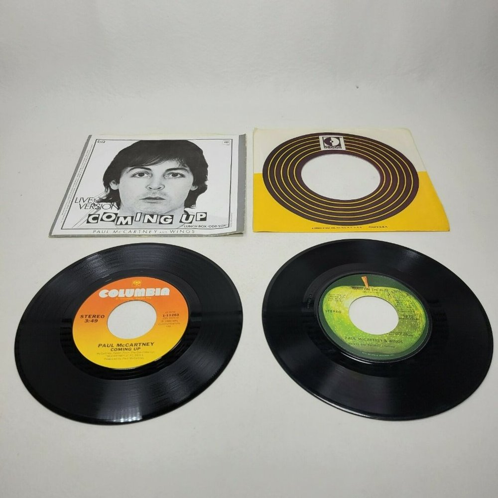 Lot of 2 Paul McCartney 45 Vinyl Coming Up - Lunch Box Odd Sox - Band on the Run